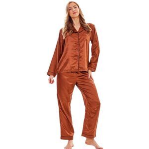 Keanu Womens/Ladies Satin Long Pyjama Set / Brown